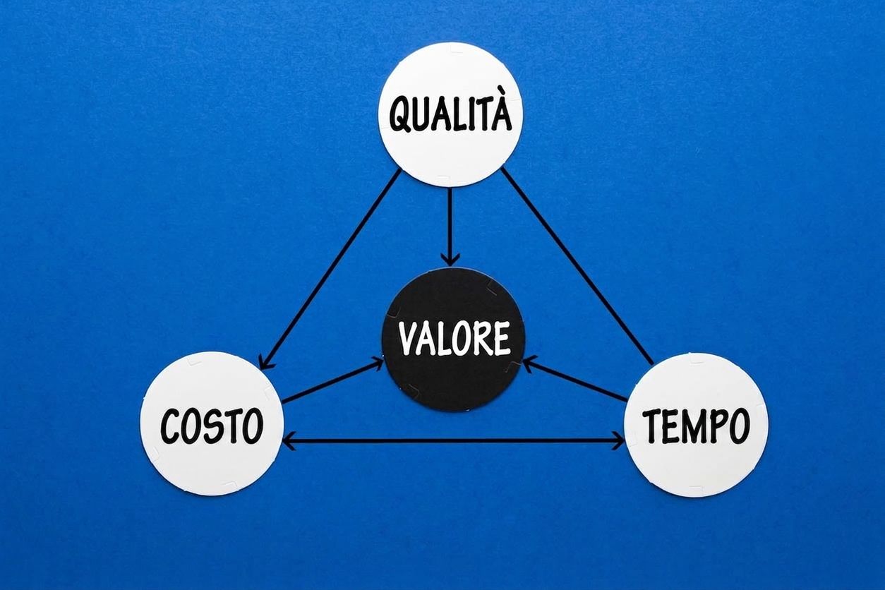 Un triangolo del valore con qualità, costo e tempo ai vertici.