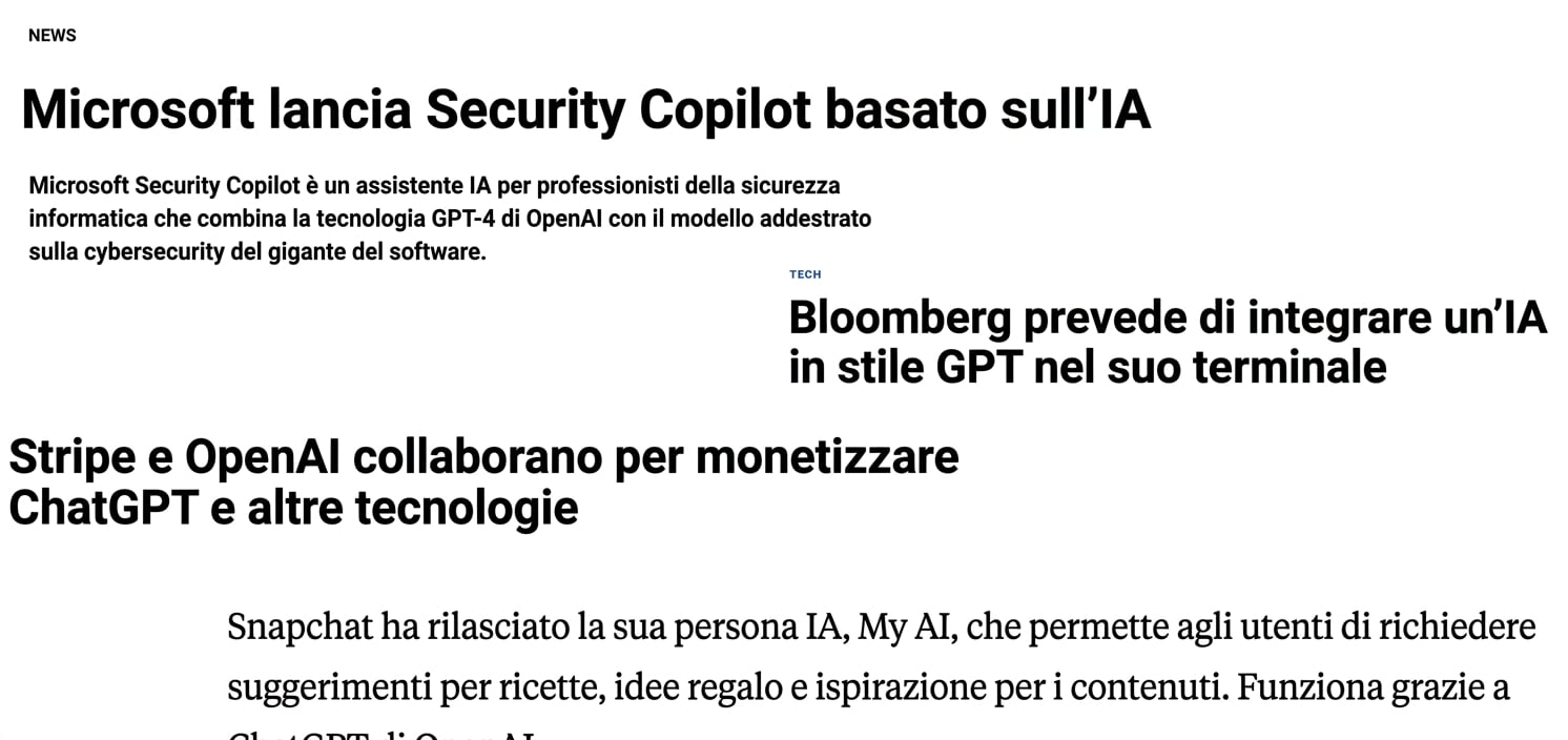 Un’immagine che rappresenta articoli su aziende che corrono a sfruttare gli LLM.