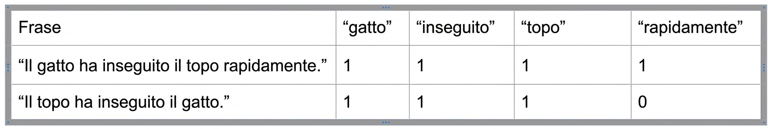 Una matrice con rappresentazione bag-of-words