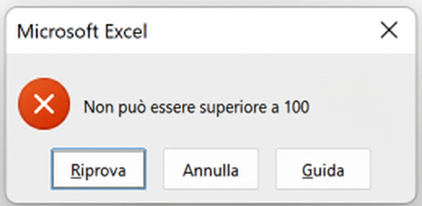 Esempio di regola di convalida applicata alla colonna dei punteggi, che accetta solo valori tra 0 e 100.