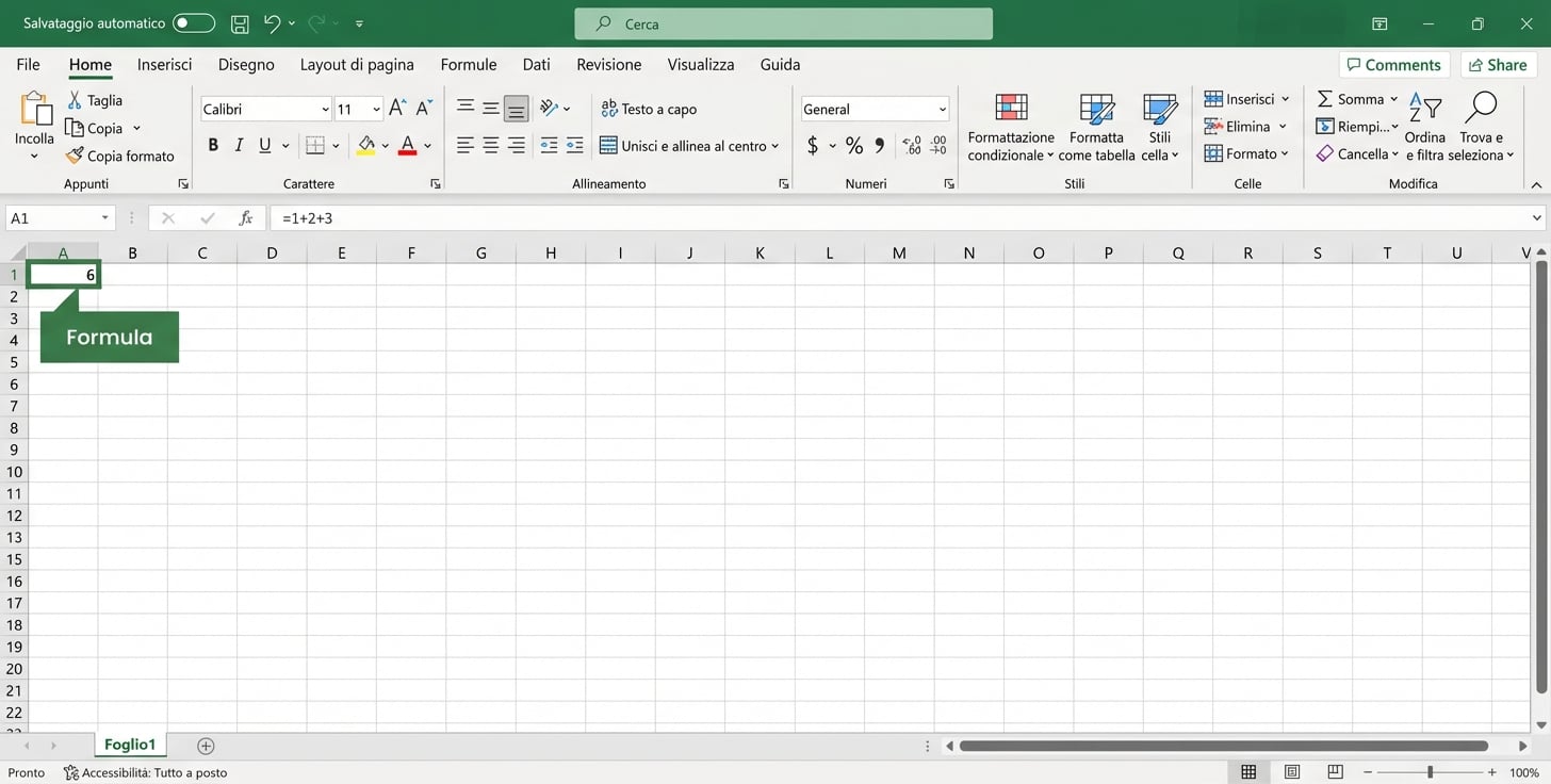File Excel che evidenzia una formula