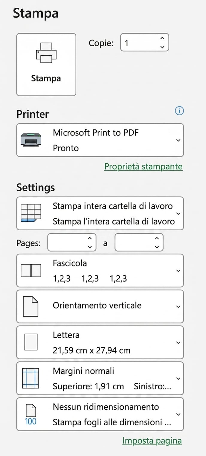Impostazioni di stampa in Excel