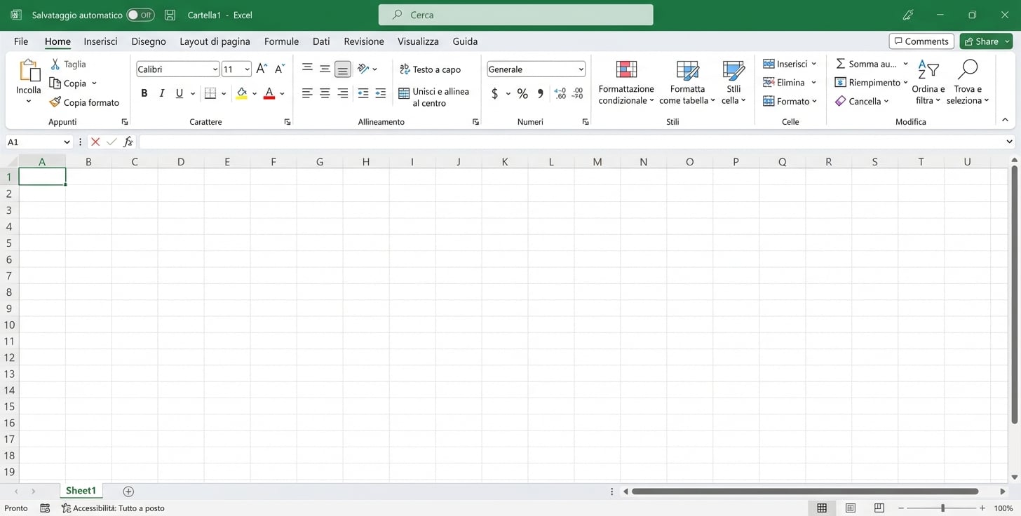 Schermata di un file Excel