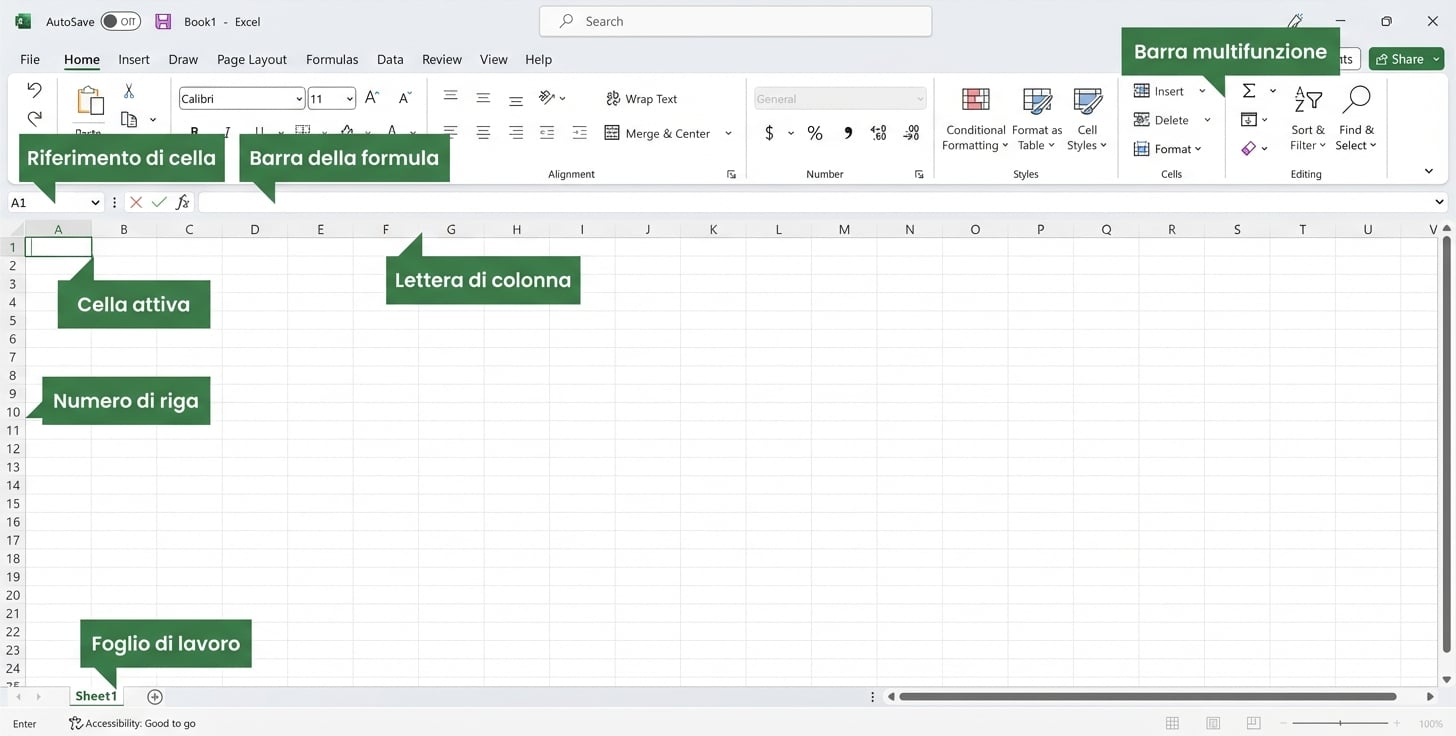 Schermata dell'interfaccia di Excel