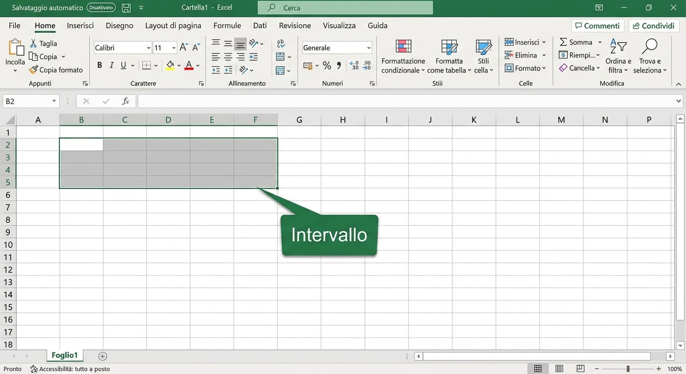 File Excel che evidenzia una selezione di intervallo
