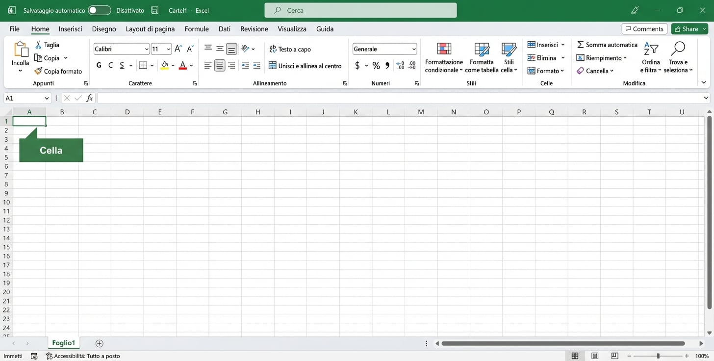 File Excel che evidenzia una cella