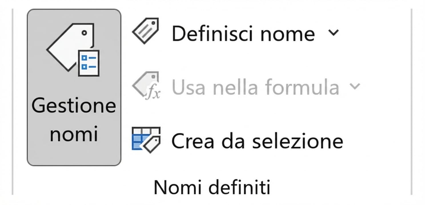 Immagine delle funzioni di Excel per nominare intervalli di celle.