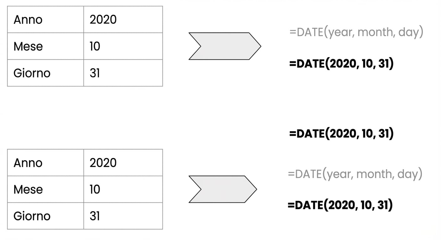 Rappresentazione visiva del funzionamento delle funzioni di data