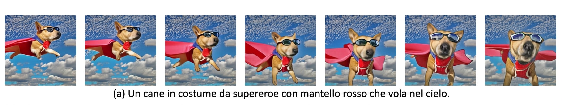 Frame di un video IA di un cane che vola