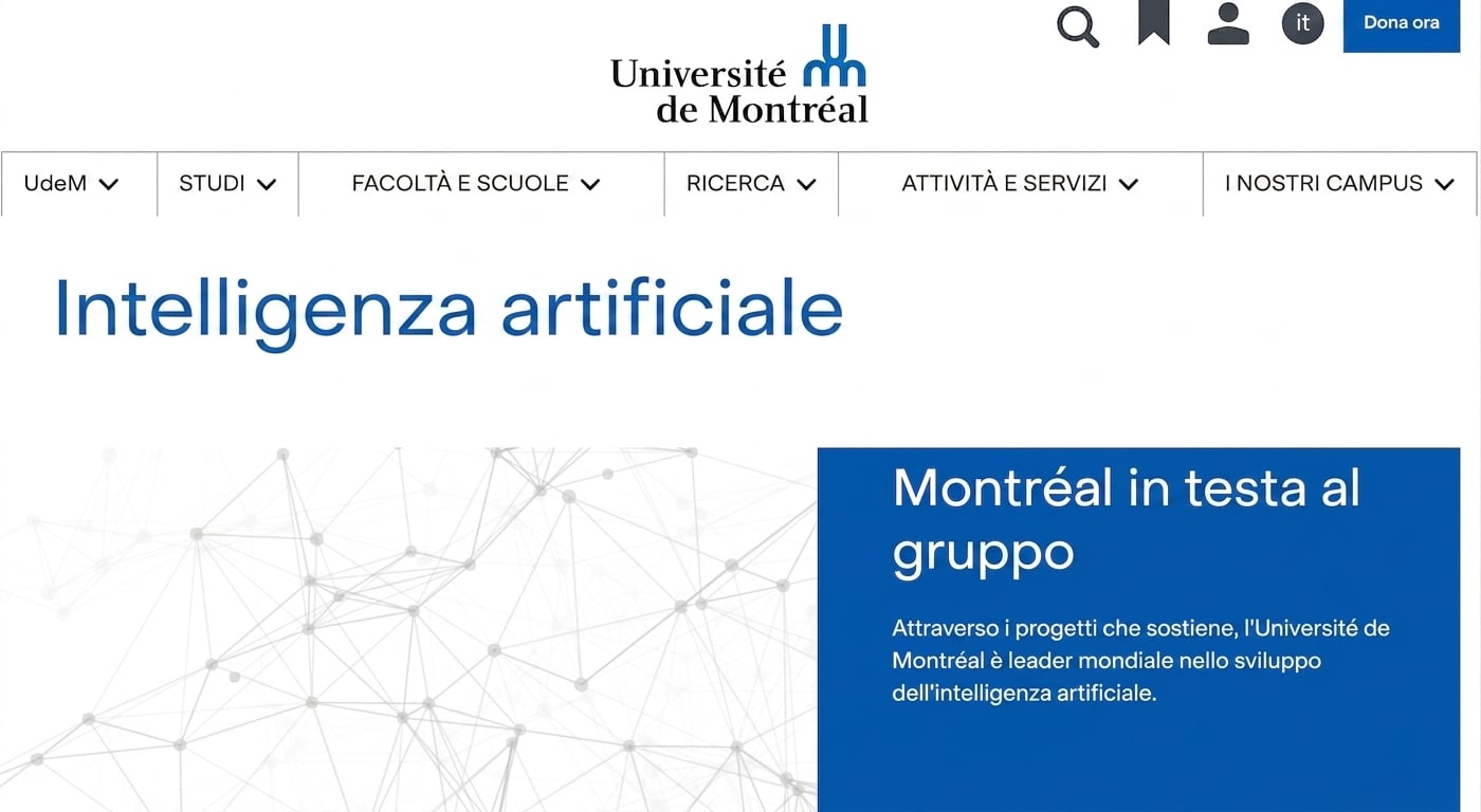Homepage del centro di IA dell’Università di Montréal