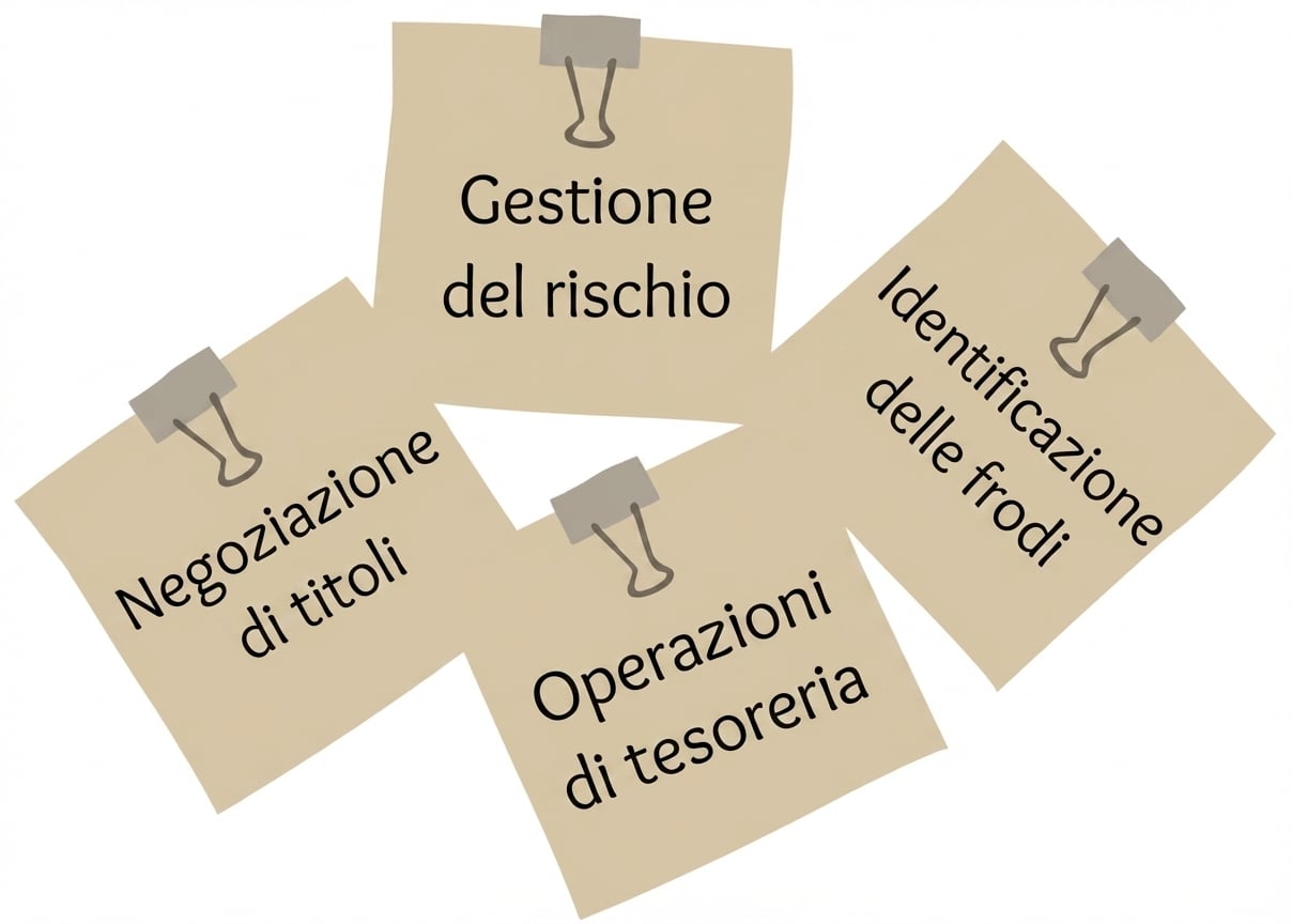 Post-it che mostrano come i servizi finanziari usano di solito l’AI.