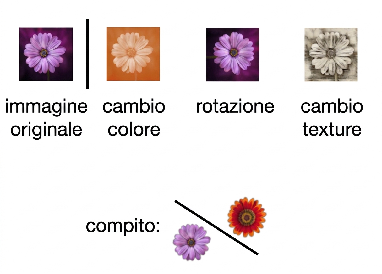 Image of a flower transformed in three ways: using rotation, color shift, and texture change.