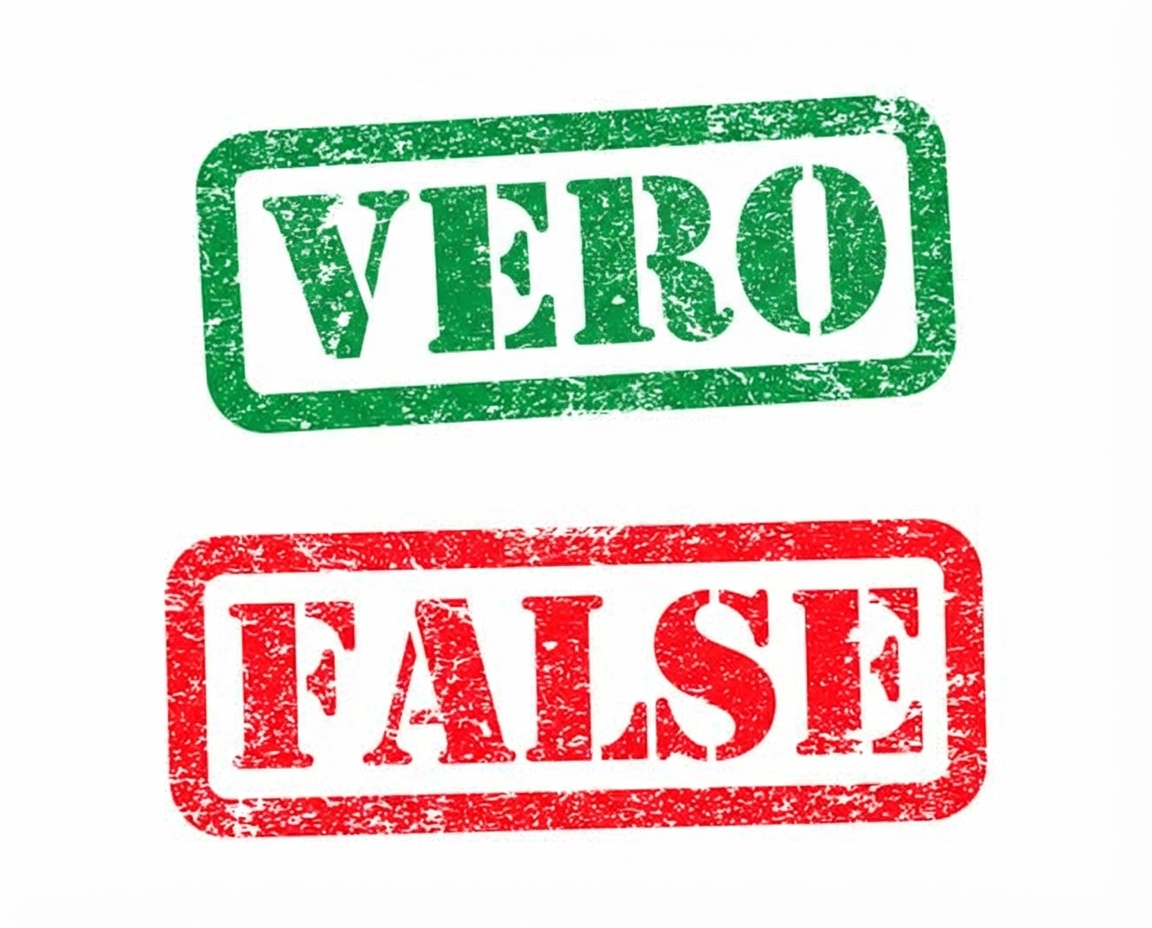 Immagini della parola " TRUE " in verde e " FALSE " in rosso.