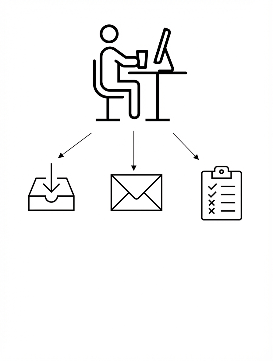 Una persona seduta alla scrivania con un elenco decostruito di compiti.