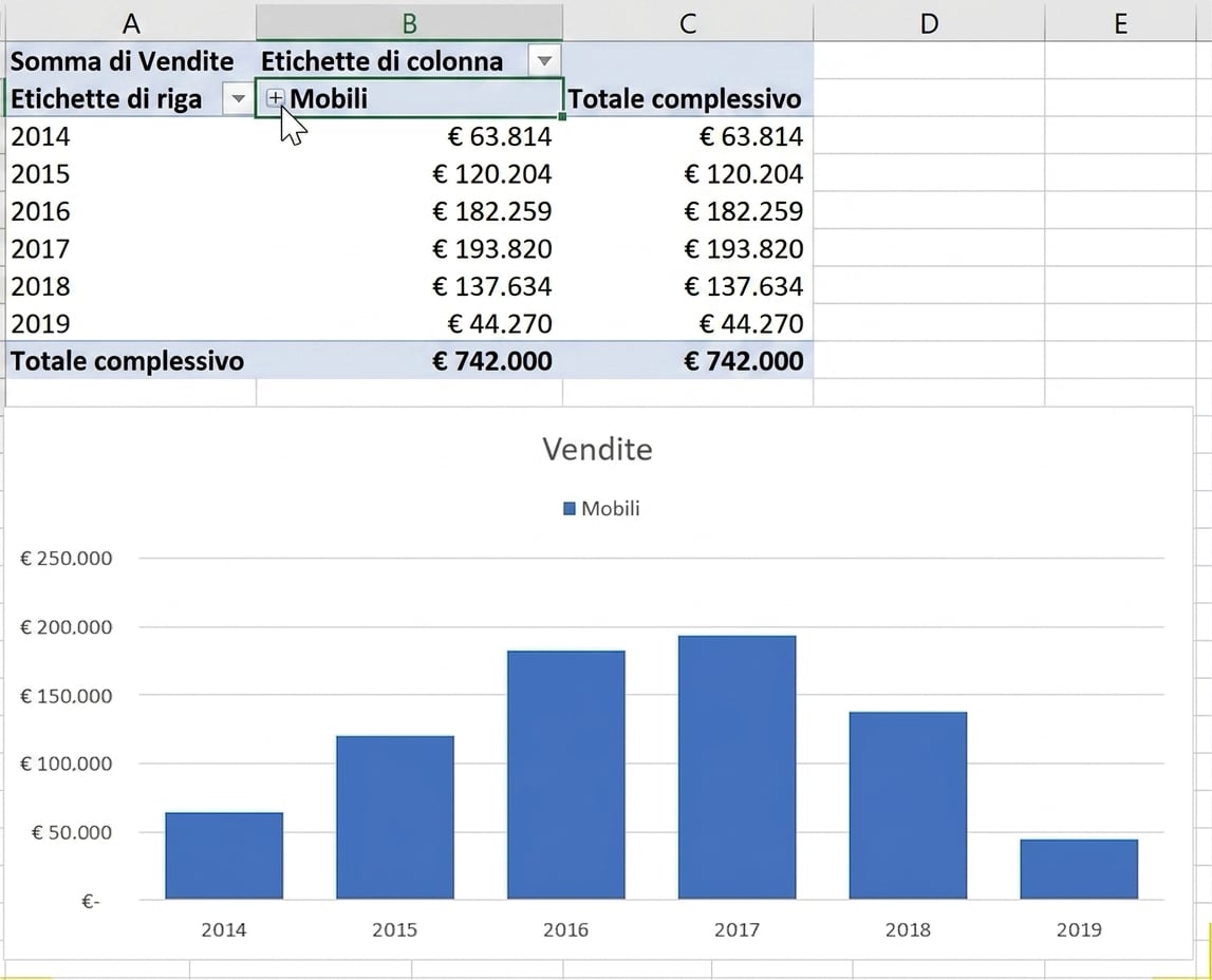 Esempio di PivotTable e PivotChart