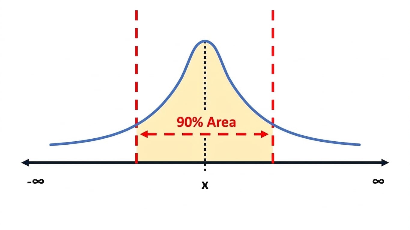 Una curva di distribuzione con il 90% dell’area evidenziata