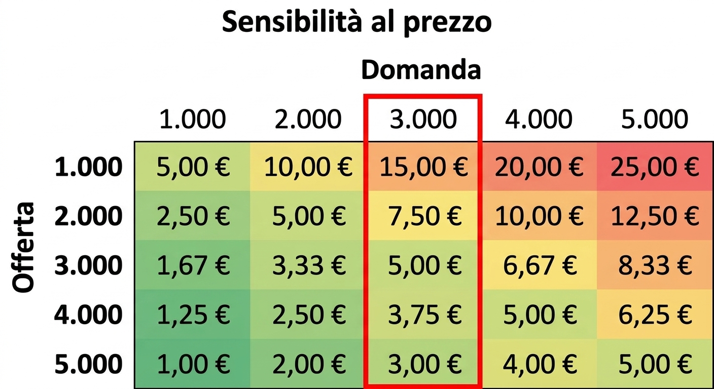 Tabella di sensibilità con una colonna evidenziata