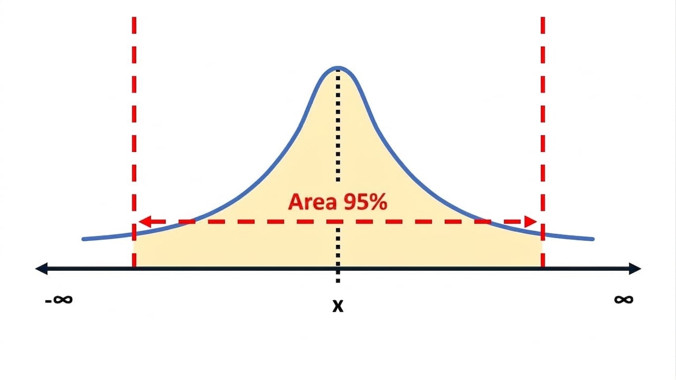Una curva di distribuzione con il 95% dell’area evidenziata