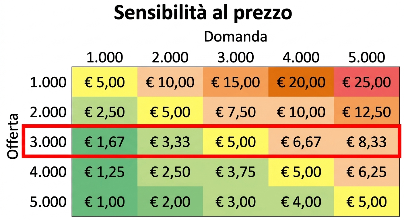 Tabella di sensibilità con una riga evidenziata
