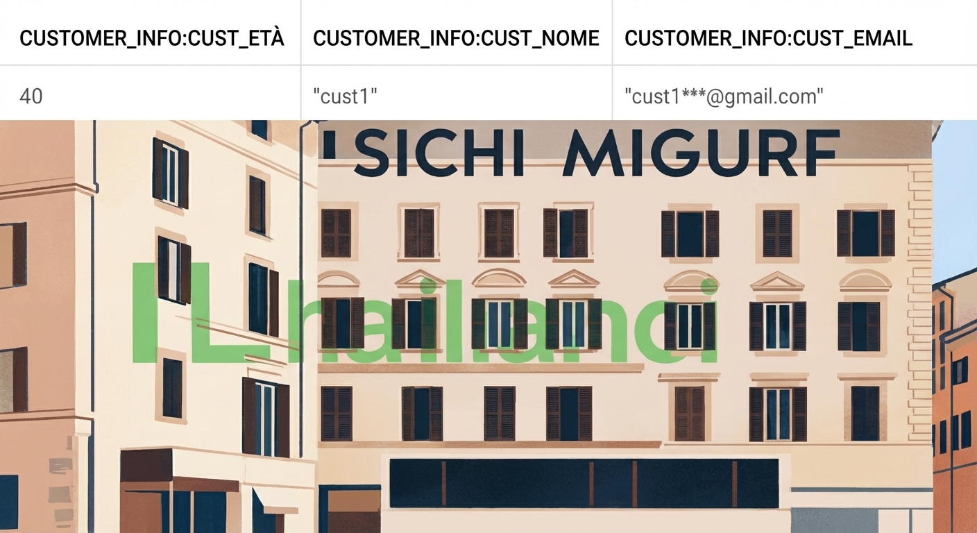 Risultato query con età, nome ed email come colonne separate