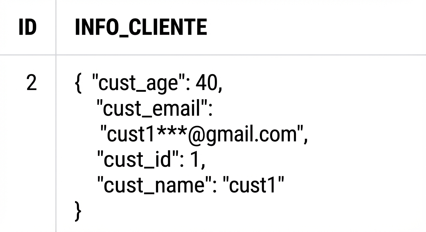 Tabella con colonna `customer_info` con dati in formato JSON