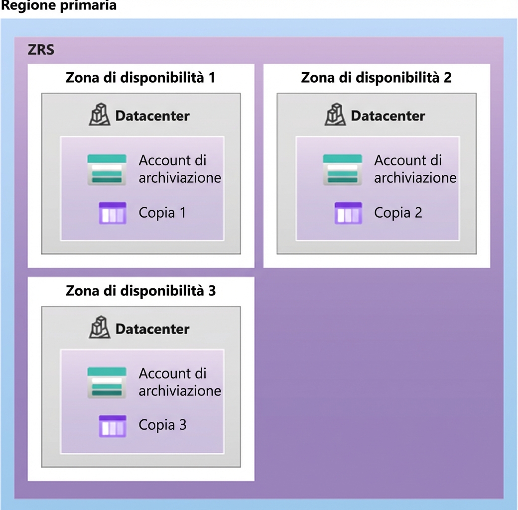 Schema di un setup di archiviazione a zone ridondate