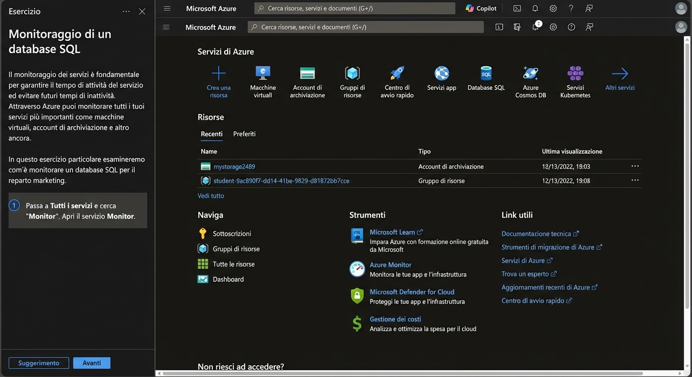 Pagina iniziale di Azure