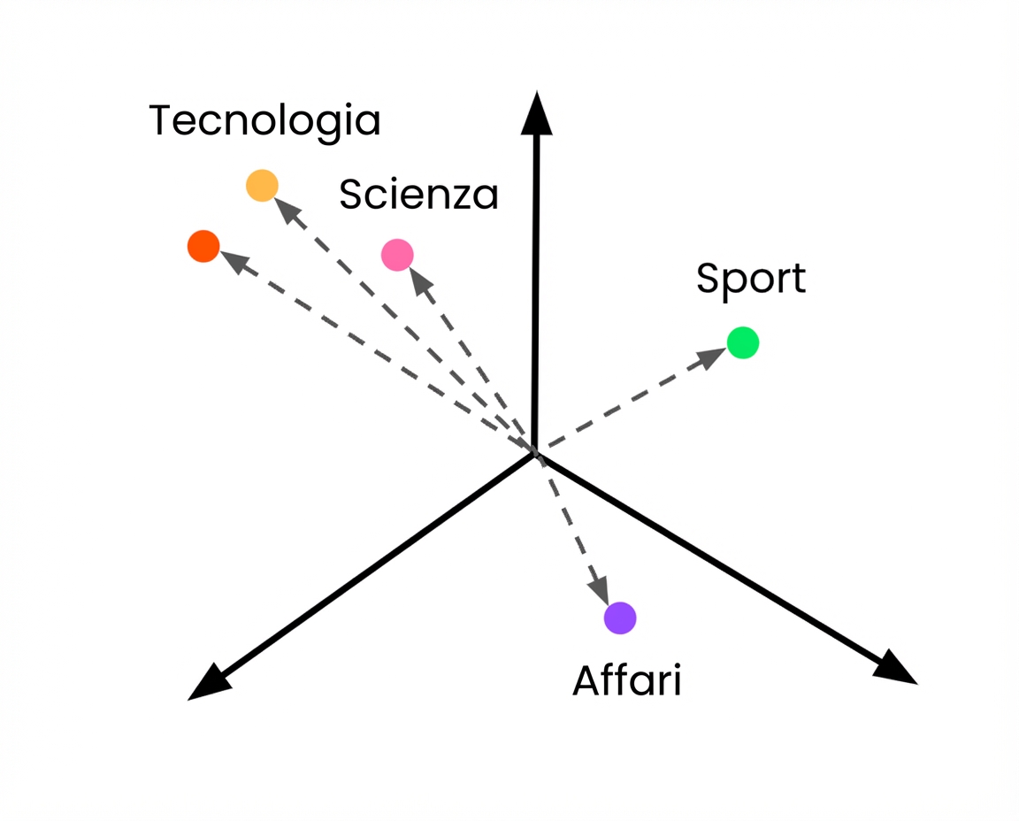 Descrizioni di classi incorporate nello spazio vettoriale, con un vettore sconosciuto.