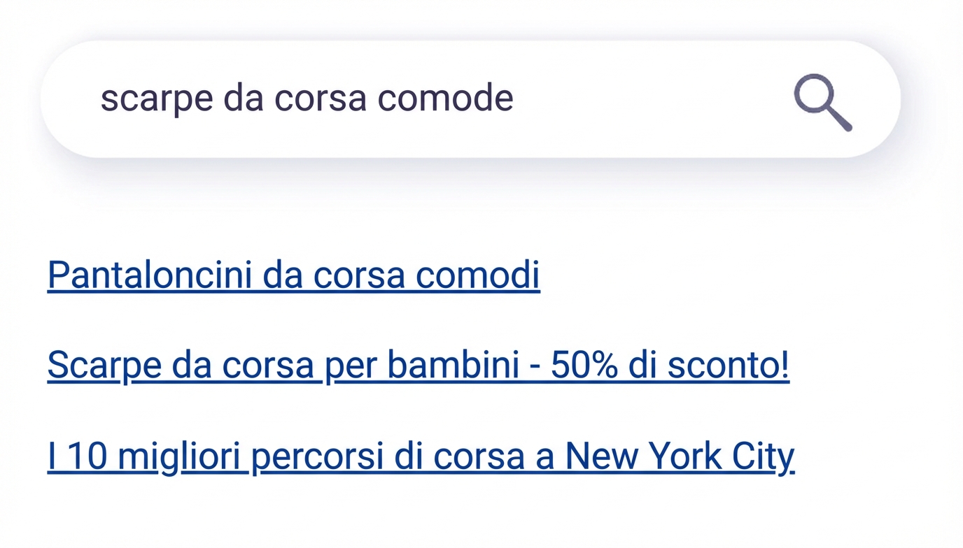Un motore di ricerca tradizionale che mostra risultati irrilevanti.