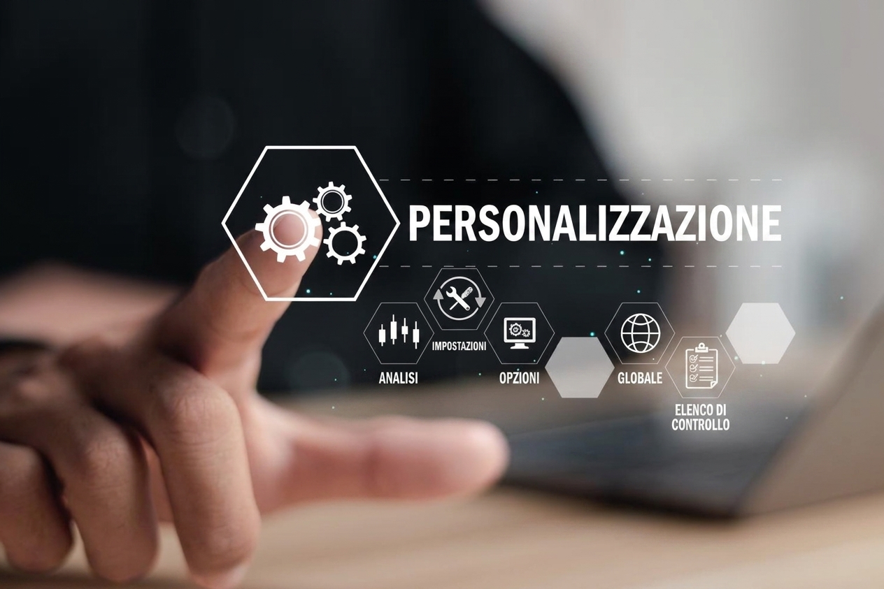 Immagine della parola "customization" toccata da un dito umano
