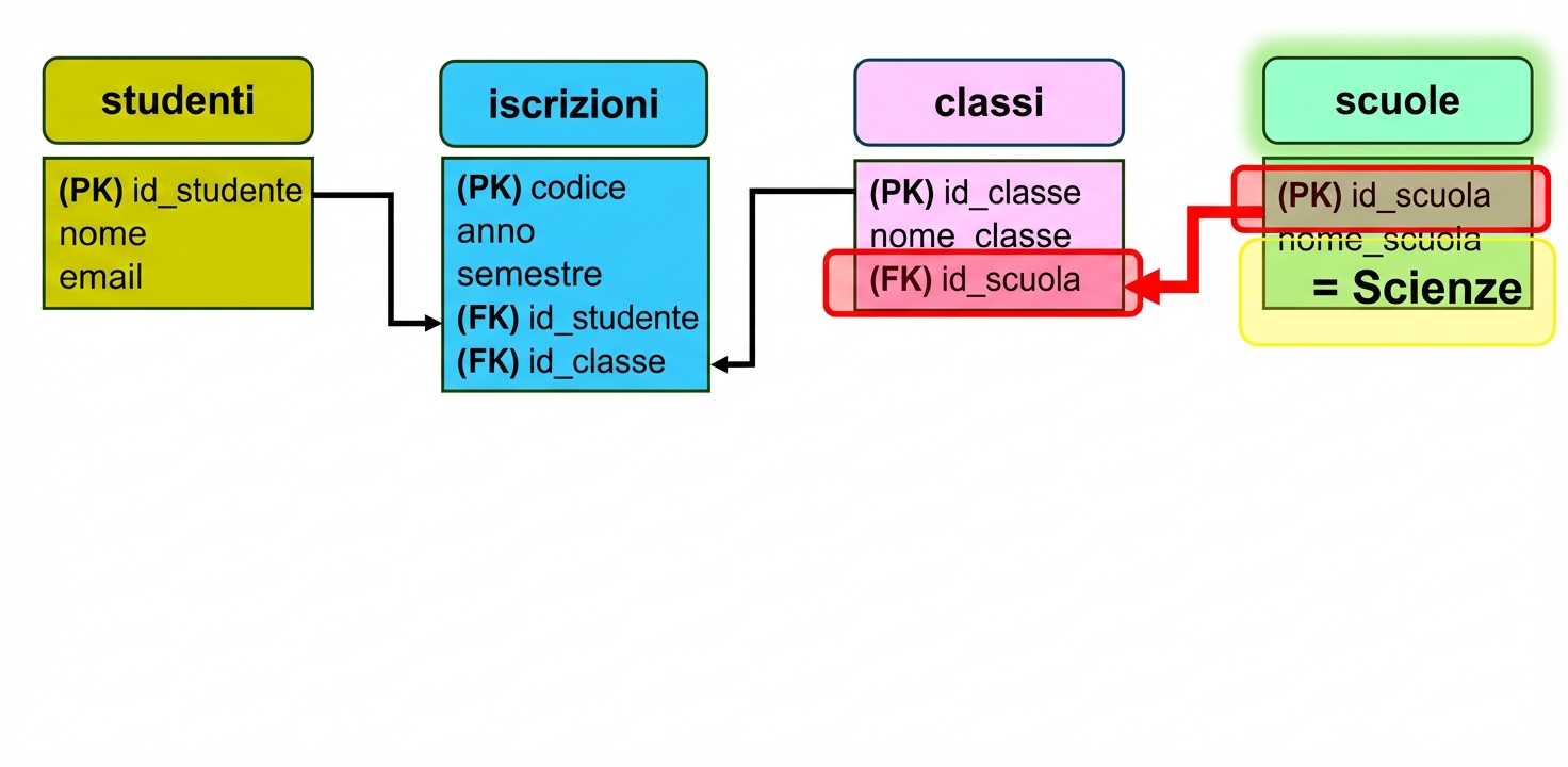 Query del modello ER per la scuola di Scienze