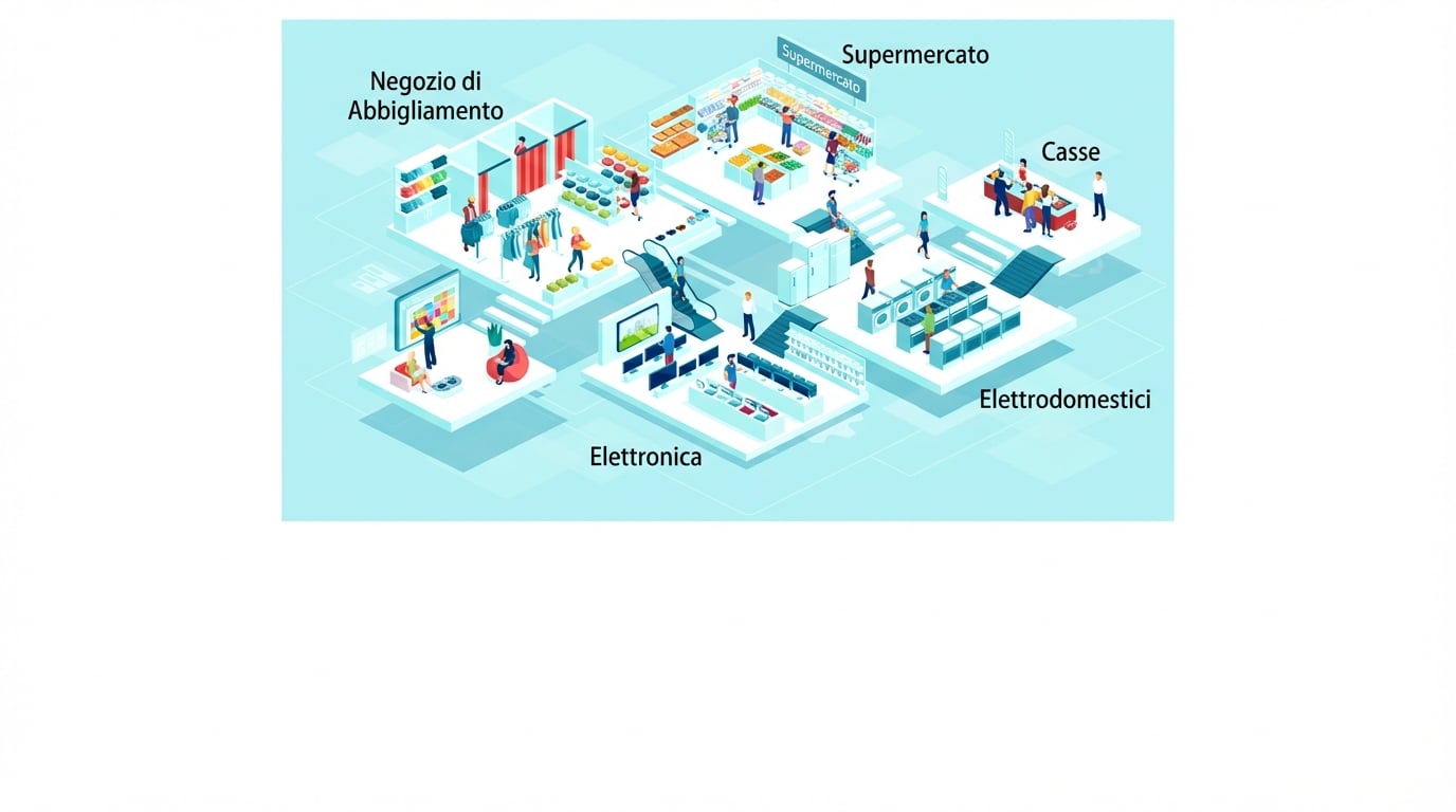 Centro commerciale, panoramica dei negozi