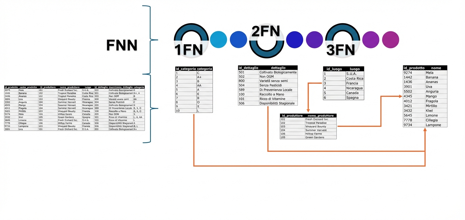 Dati All products, da UNF a 3NF con relazioni