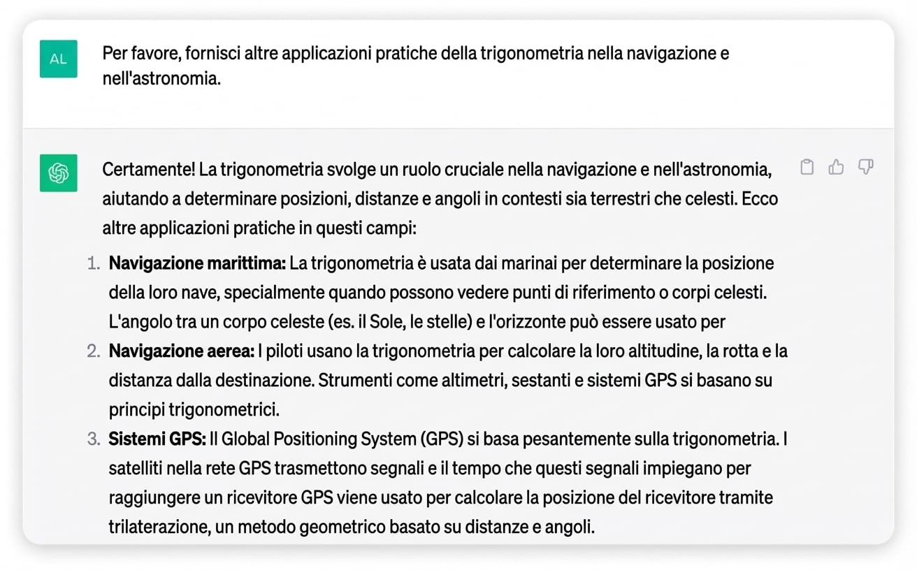Screenshot di una risposta generata da ChatGPT