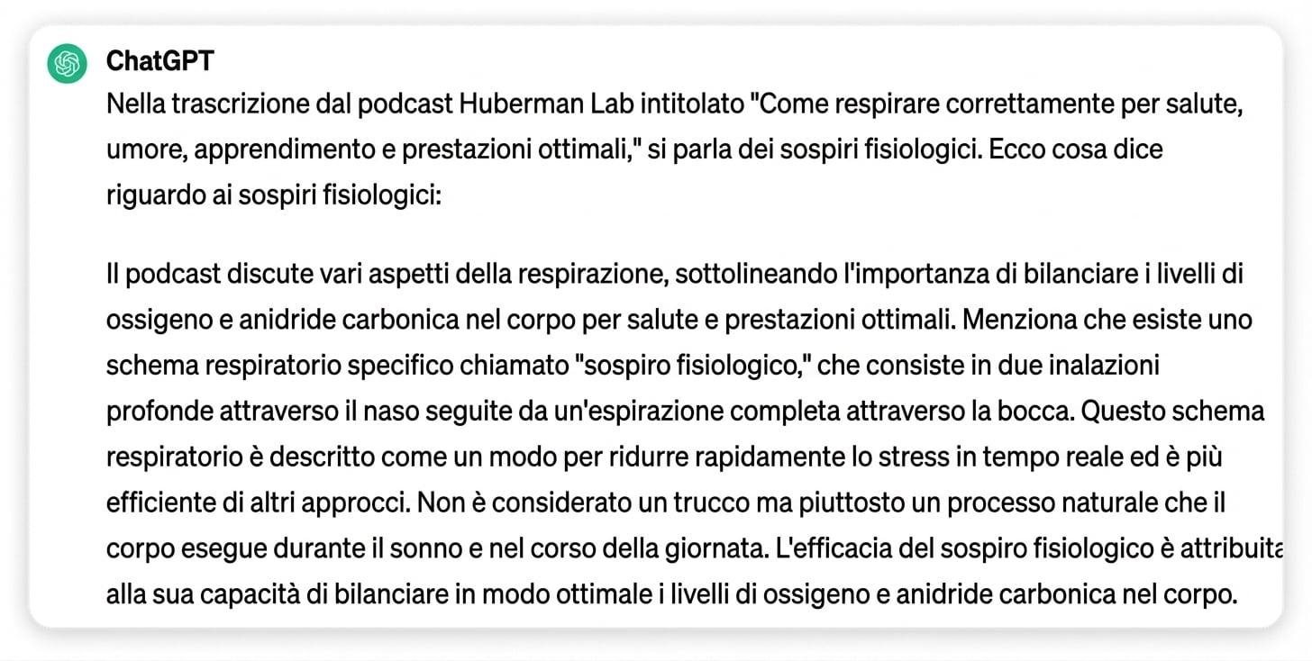 Risposta di ChatGPT alla richiesta di parafrasare una trascrizione
