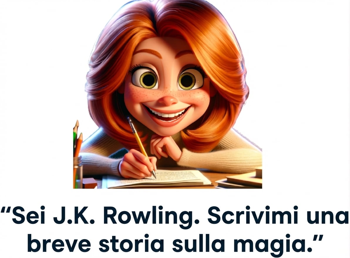 Una persona dall'aspetto felice con il prompt "Sei J.K. Rowling, scrivimi un racconto di magia"