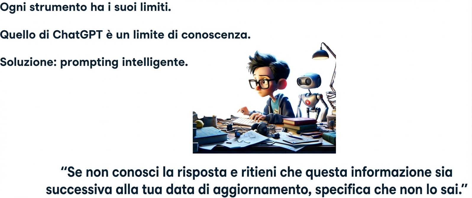 Ogni strumento ha i suoi limiti. ChatGPTha un limite di conoscenze. Soluzione: prompt intelligente.