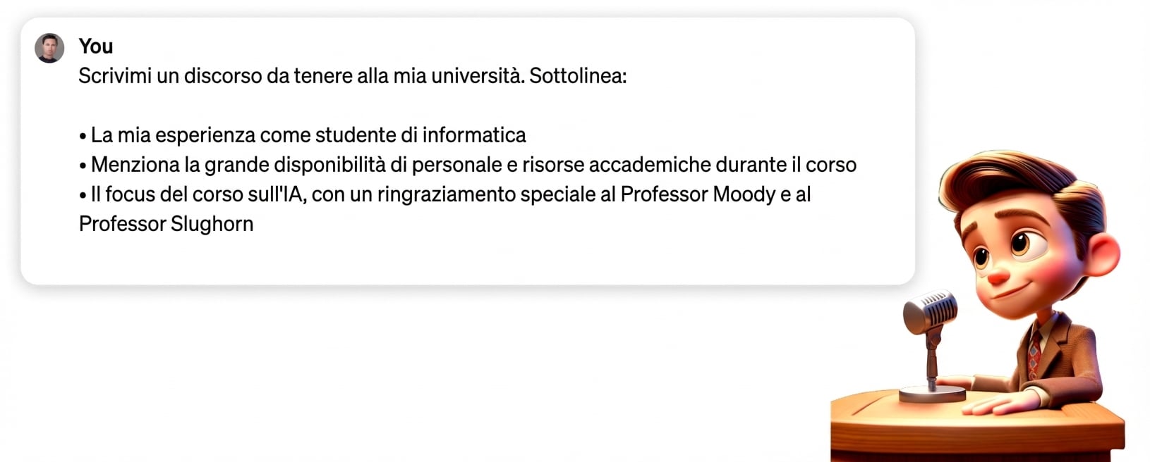 Illustrazione a fumetti di una persona che tiene un discorso