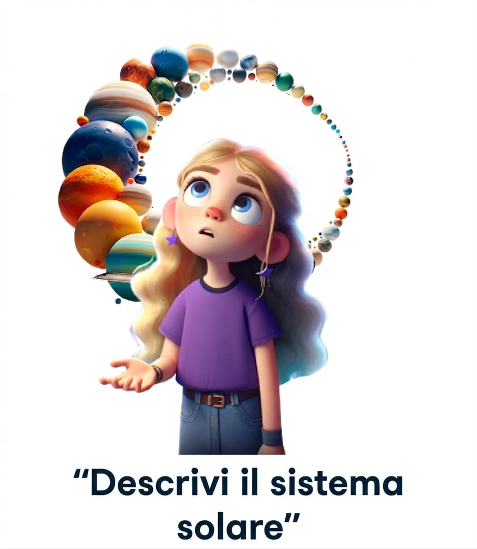 Giovane con il prompt "Descrivi il sistema solare"