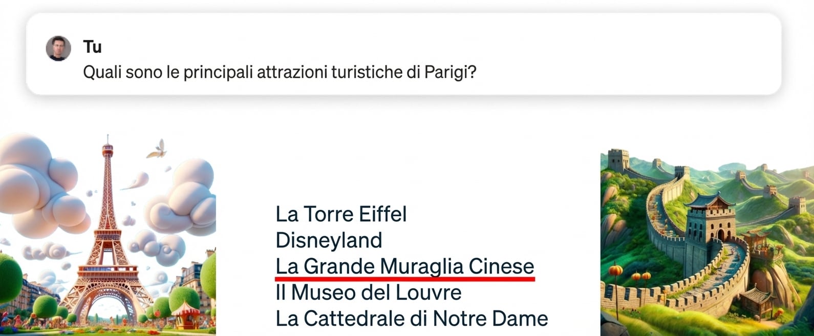 Quali sono le principali attrazioni turistiche di Parigi con risposta errata evidenziata