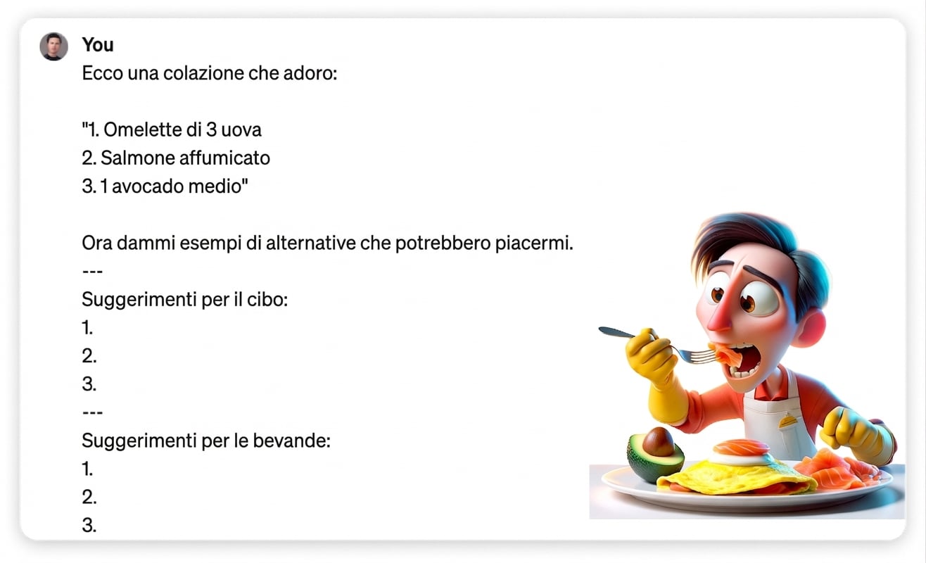 Illustrazione a fumetti di una persona che fa colazione