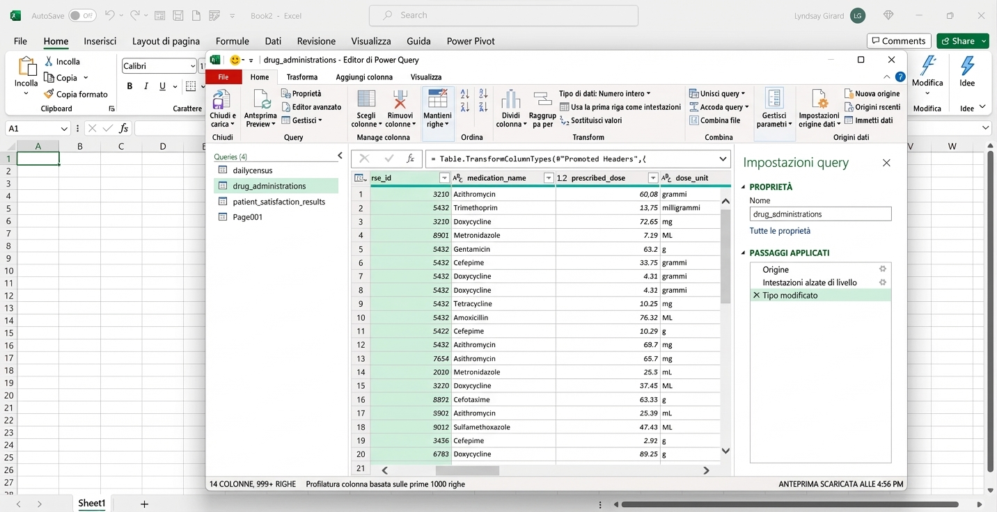 Finestra di Power Query in Excel