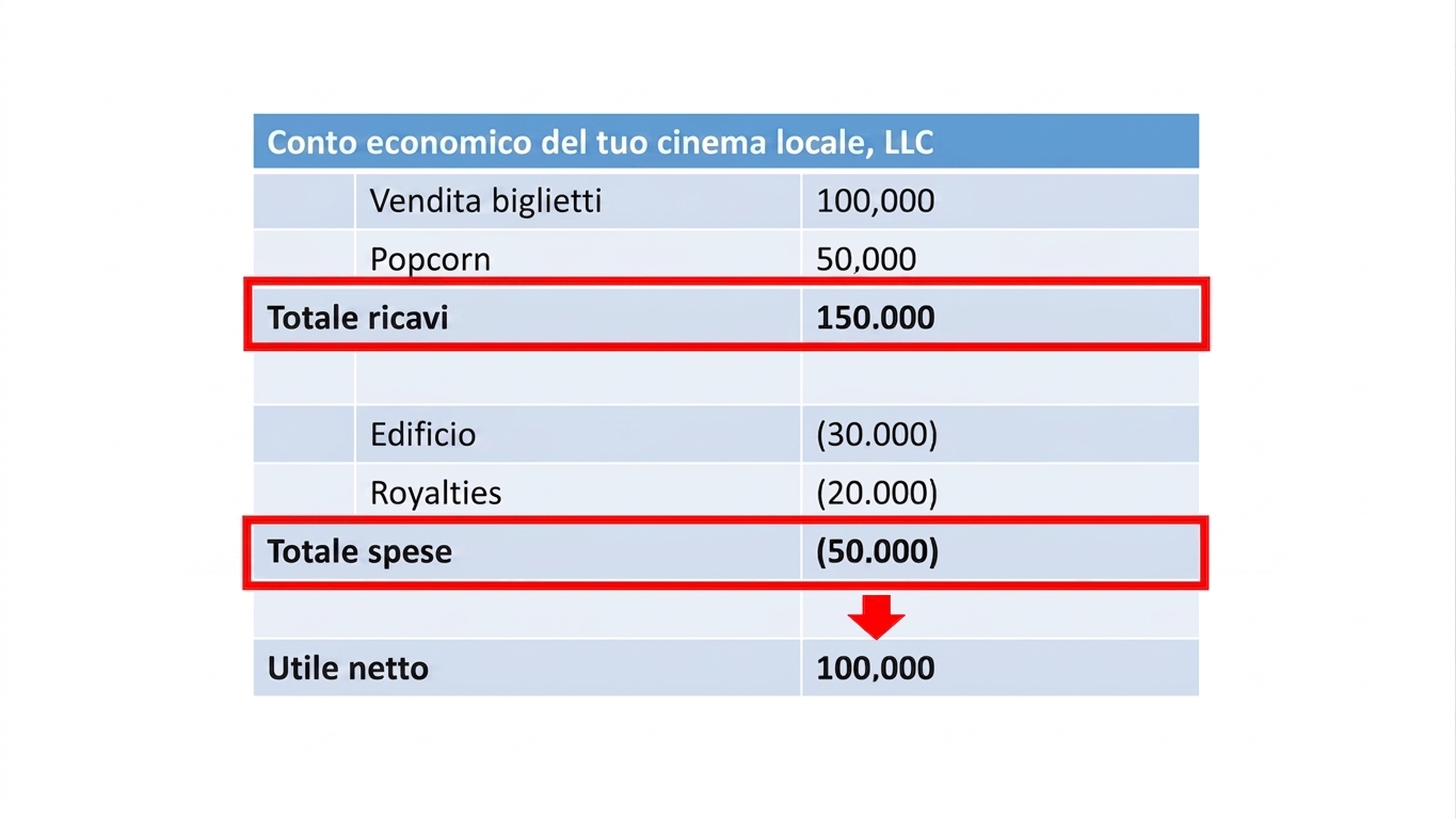 conto economico che evidenzia il calcolo dell'utile netto