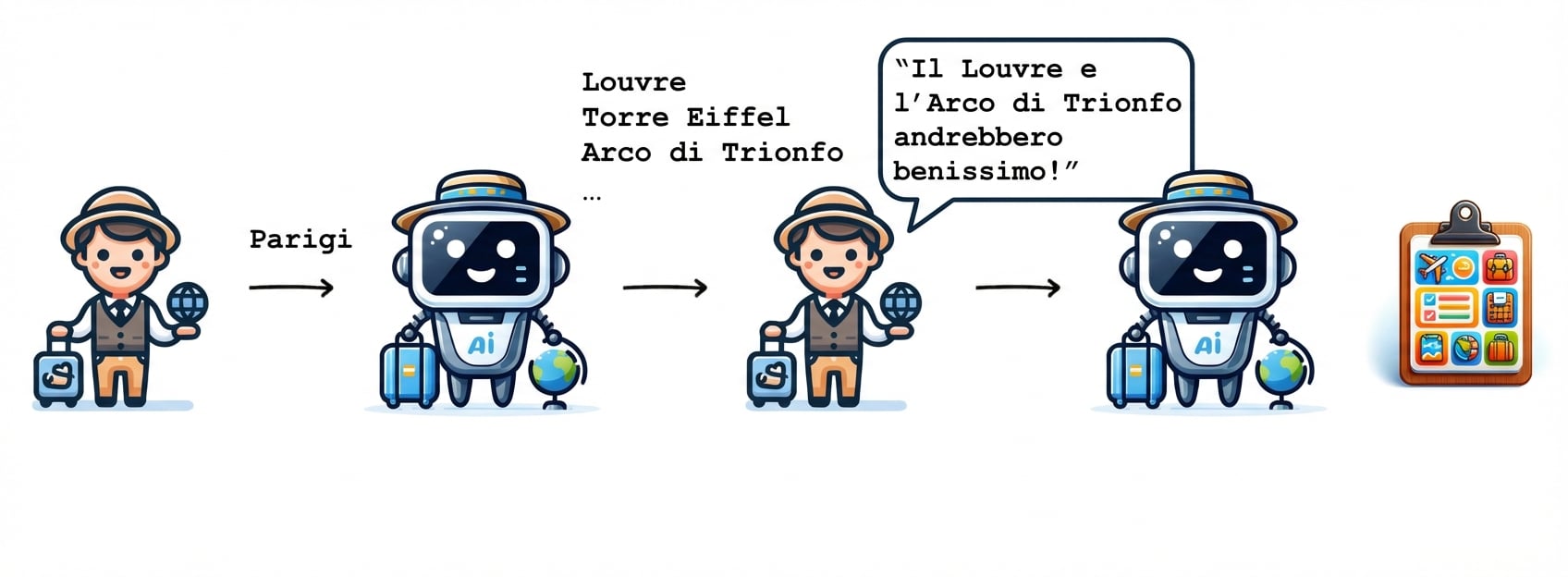La guida AI genera un itinerario per le attività scelte.