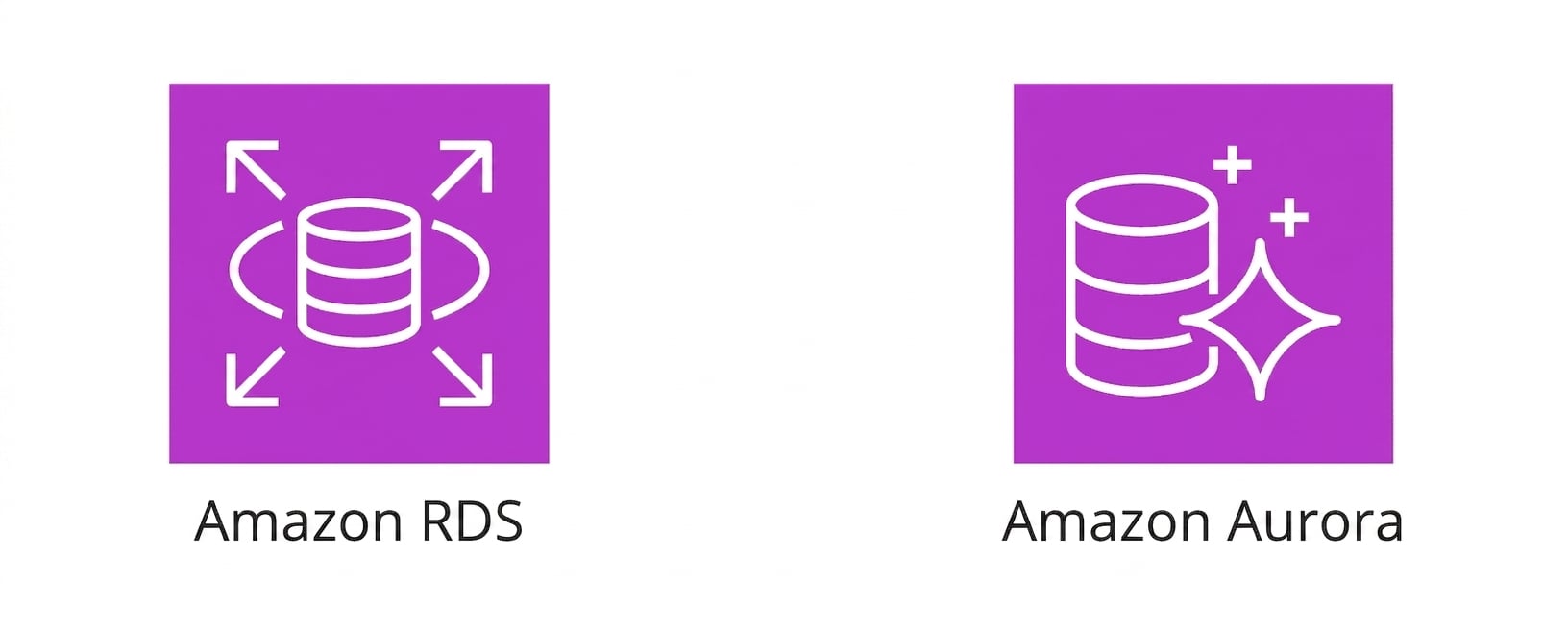 Due icone che mostrano Amazon RDS e Amazon Aurora.