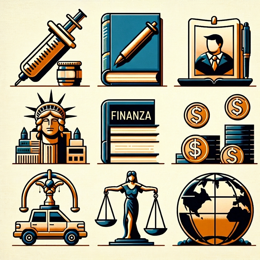 Una griglia di nove icone stilizzate relative a vari aspetti della società, della governance e dell'economia