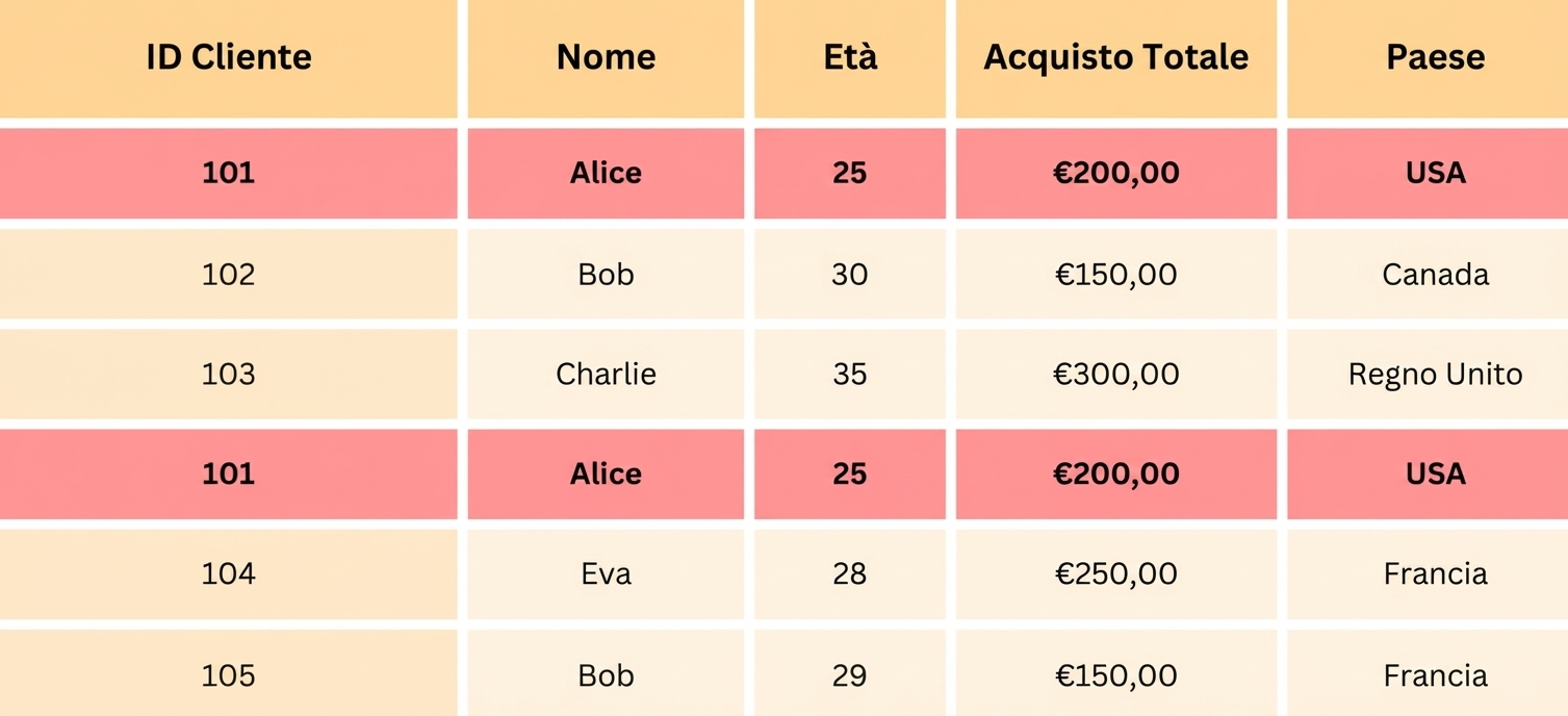 Le righe duplicate sono evidenziate nei dati di esempio.png