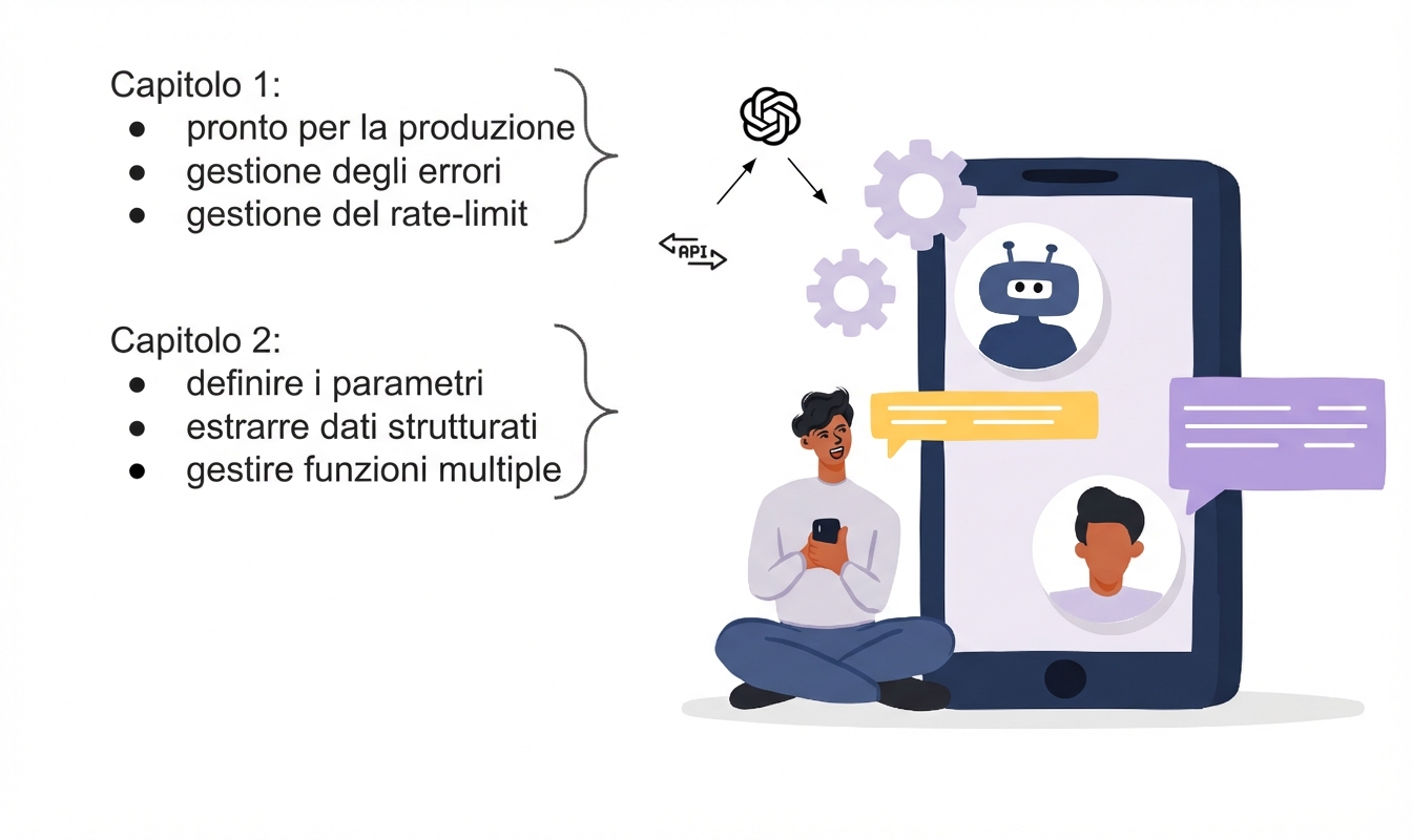 Illustrazione di un utente di un'app AI creata con l'API di OpenAI
