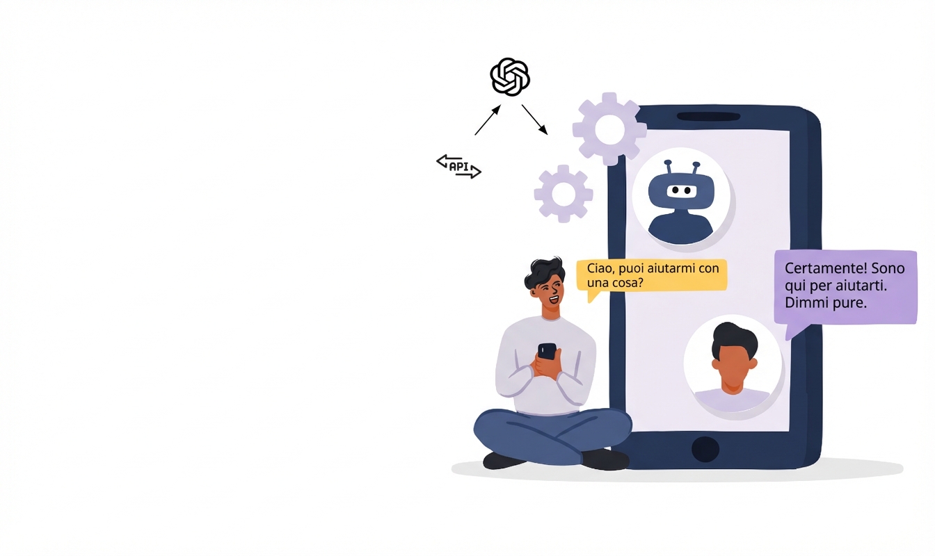 Illustrazione di un utente di un'app AI creata con l'API di OpenAI