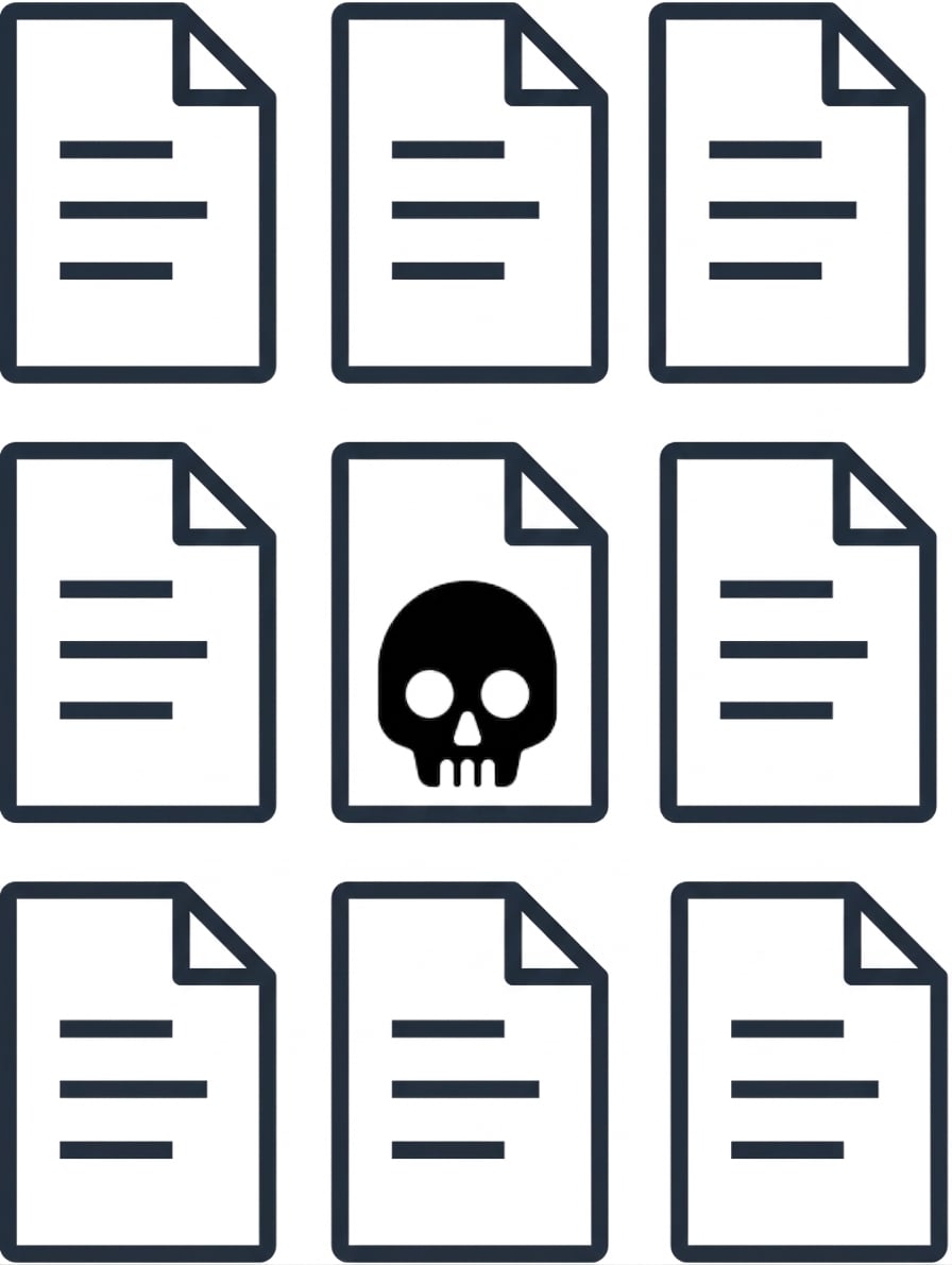 Immagine di documenti di testo, con un documento avvelenato